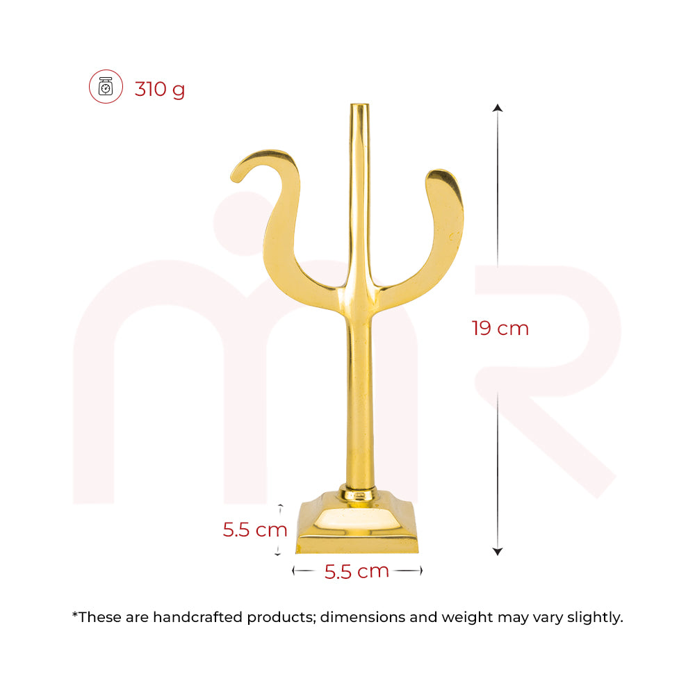 Handcrafted brass Trishul statue, 19 cm tall, Vastu decor remedy, gold finish, 310g