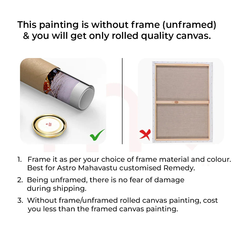 Unframed MahaVastu remedy rolled canvas painting and unframed canvas options shown