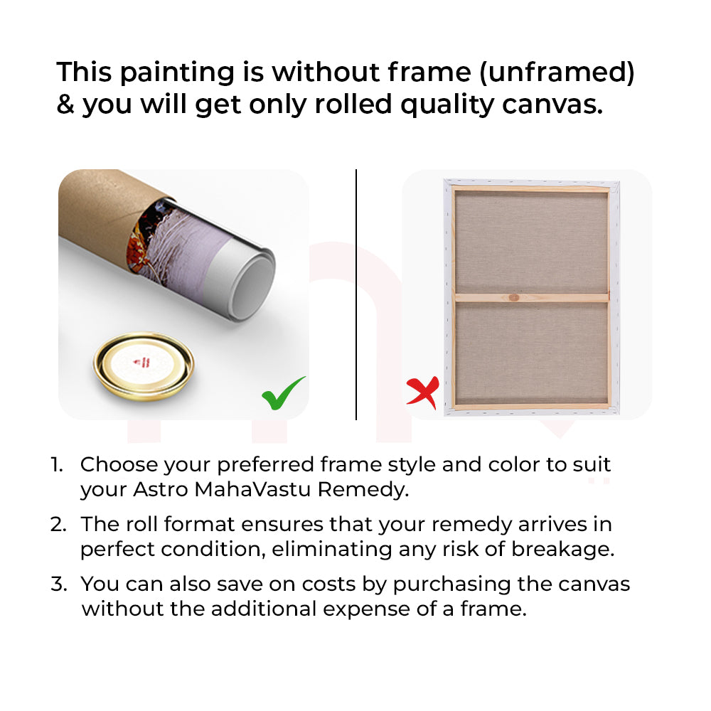 Unframed rolled canvas painting for Maha Vastu remedies, customizable frame, safe shipping, cost-effective