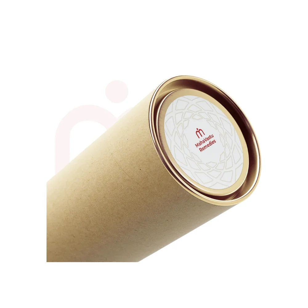 Brown packaging tube with MahaVastu Remedies logo, ideal for Vastu products and remedies