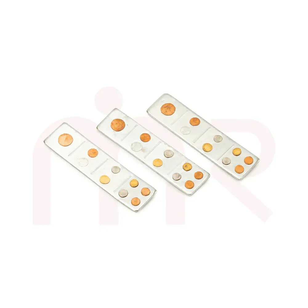 Set of three Vastu metal strips with brass and copper circles for energy balance remedies
