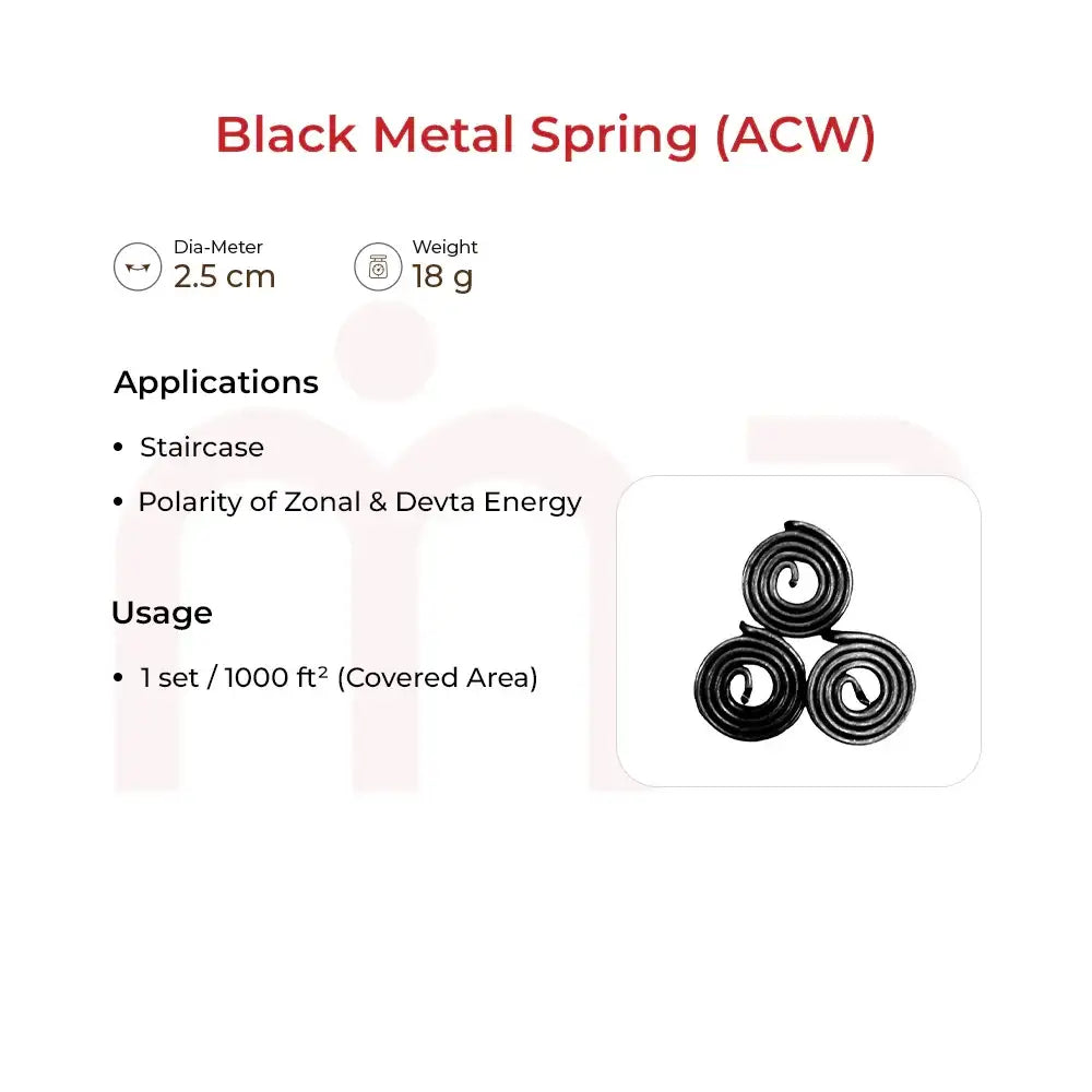 Black Metal Spring (ACW) Vastu remedy for staircase and energy polarity correction.