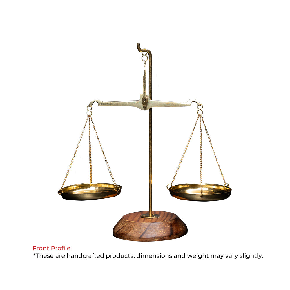 Handcrafted brass weighing scale with wooden base, vastu remedy decor