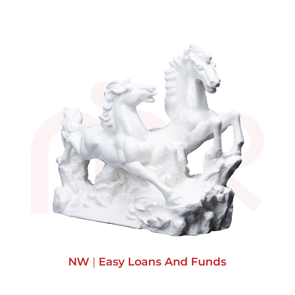 White ceramic running horses figurine, Vastu remedy for smooth banking, North-West placement