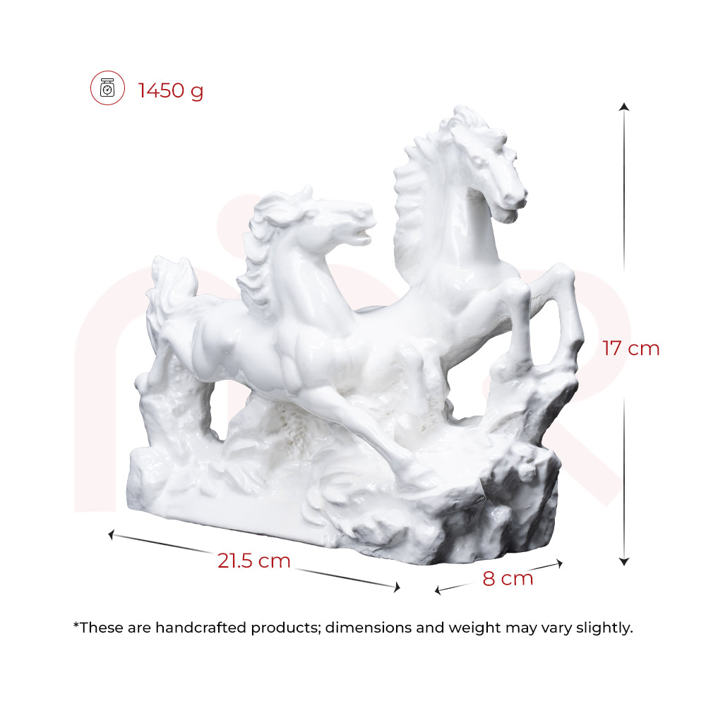 White running horse Vastu figurine, handcrafted, 17x21.5x8 cm, 1450g, for positivity
