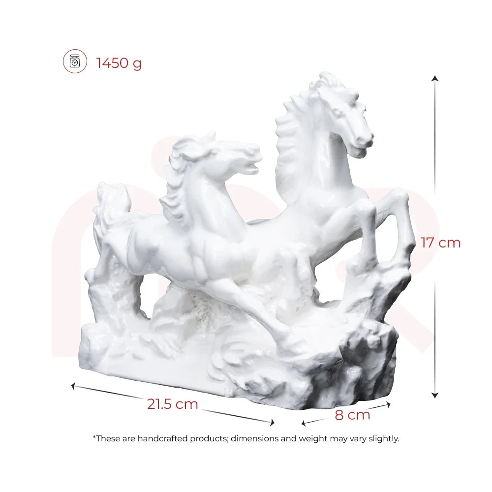 White running horse Vastu figurine, handcrafted, 17x21.5x8 cm, 1450g, for positivity