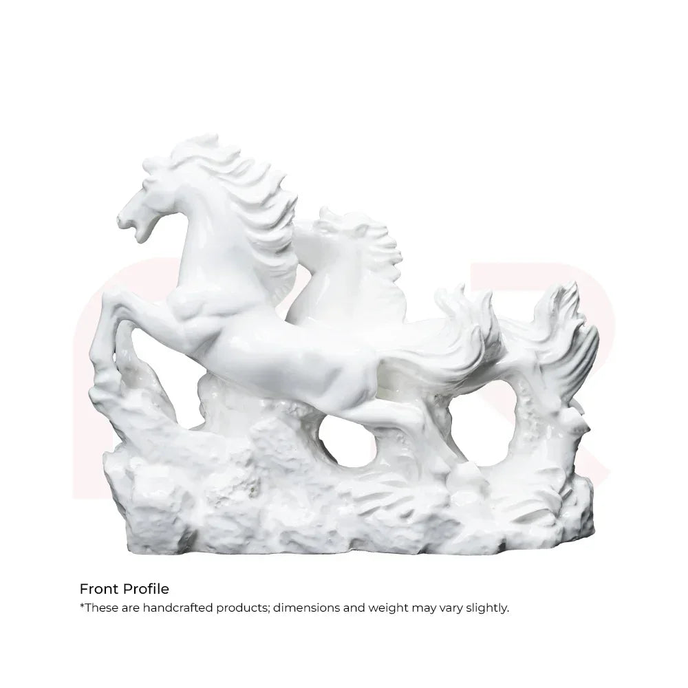 White running horses Vastu figurine for prosperity and positive energy display
