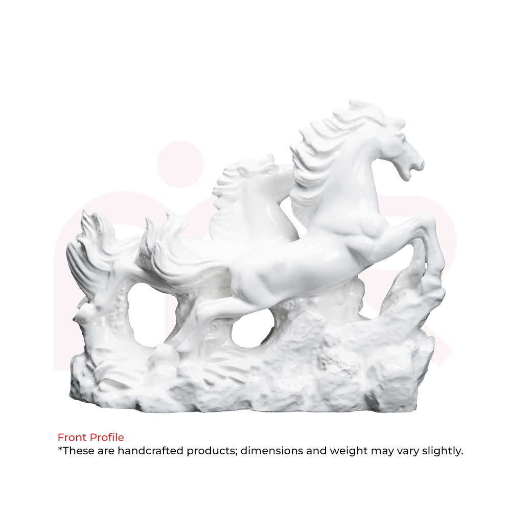 White running horses Vastu figurine for prosperity and positive energy display