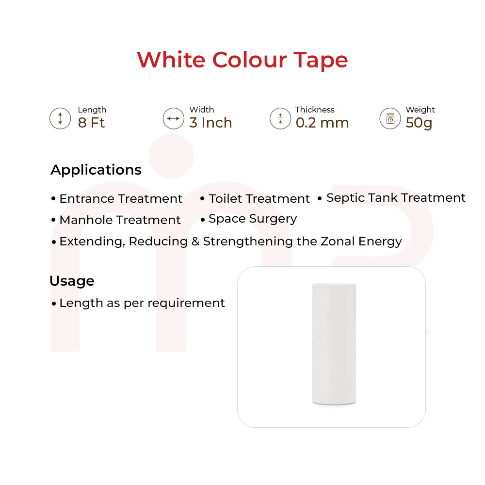 MahaVastu white strip tape, 8 ft x 3 inch, for Vastu remedies and zonal energy balancing