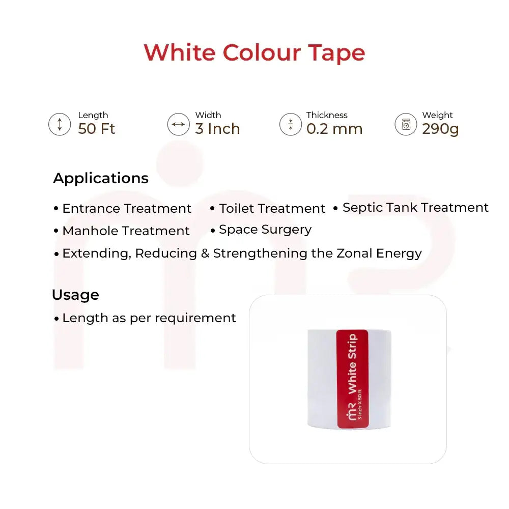 White Vastu color tape for entrance, toilet & space energy balancing – 50 ft x 3 inch roll