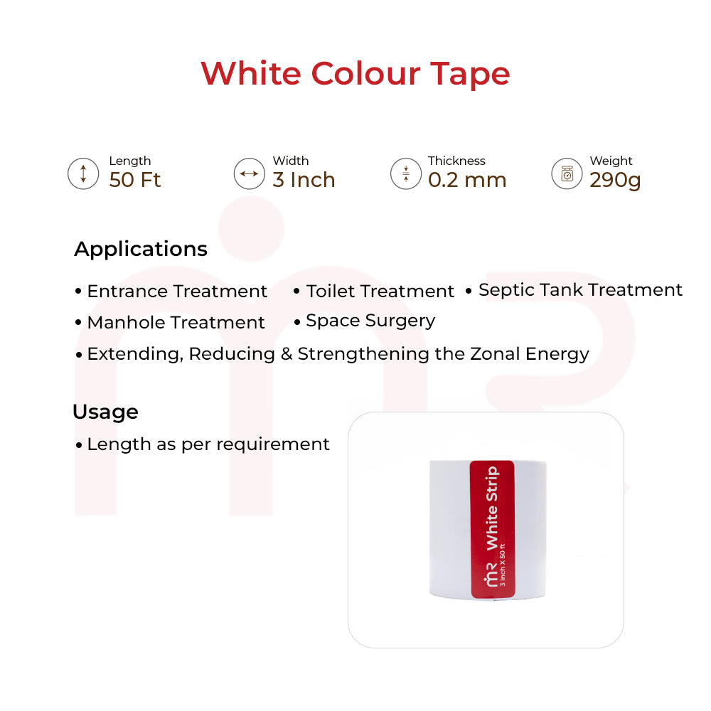 White MahaVastu strip, 3-inch wide, 50 ft roll, for Vastu remedies and space energy balancing