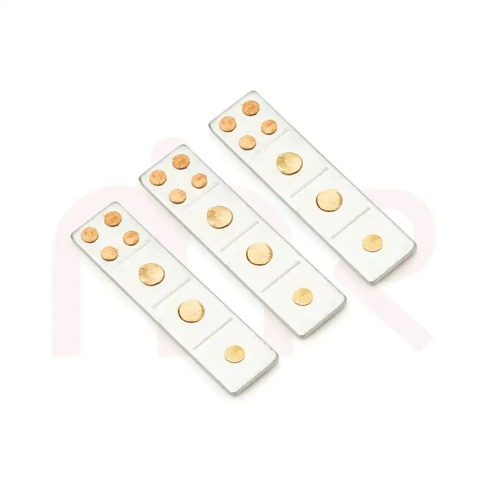 Set of three silver metal Vastu strips with copper dots for energy balancing and remedies.