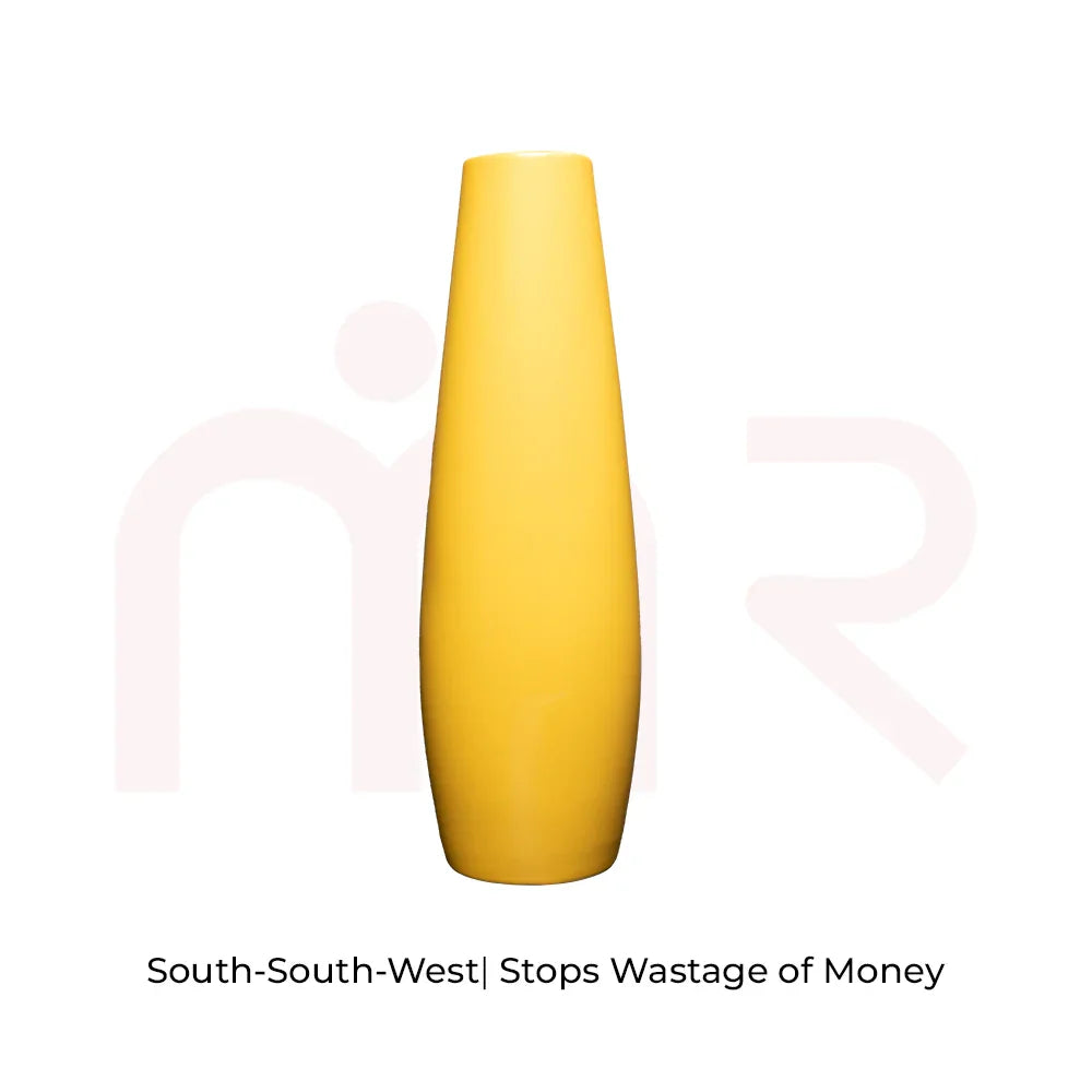 Tall yellow MahaVastu remedy vase for South-South-West, supports money retention and positivity