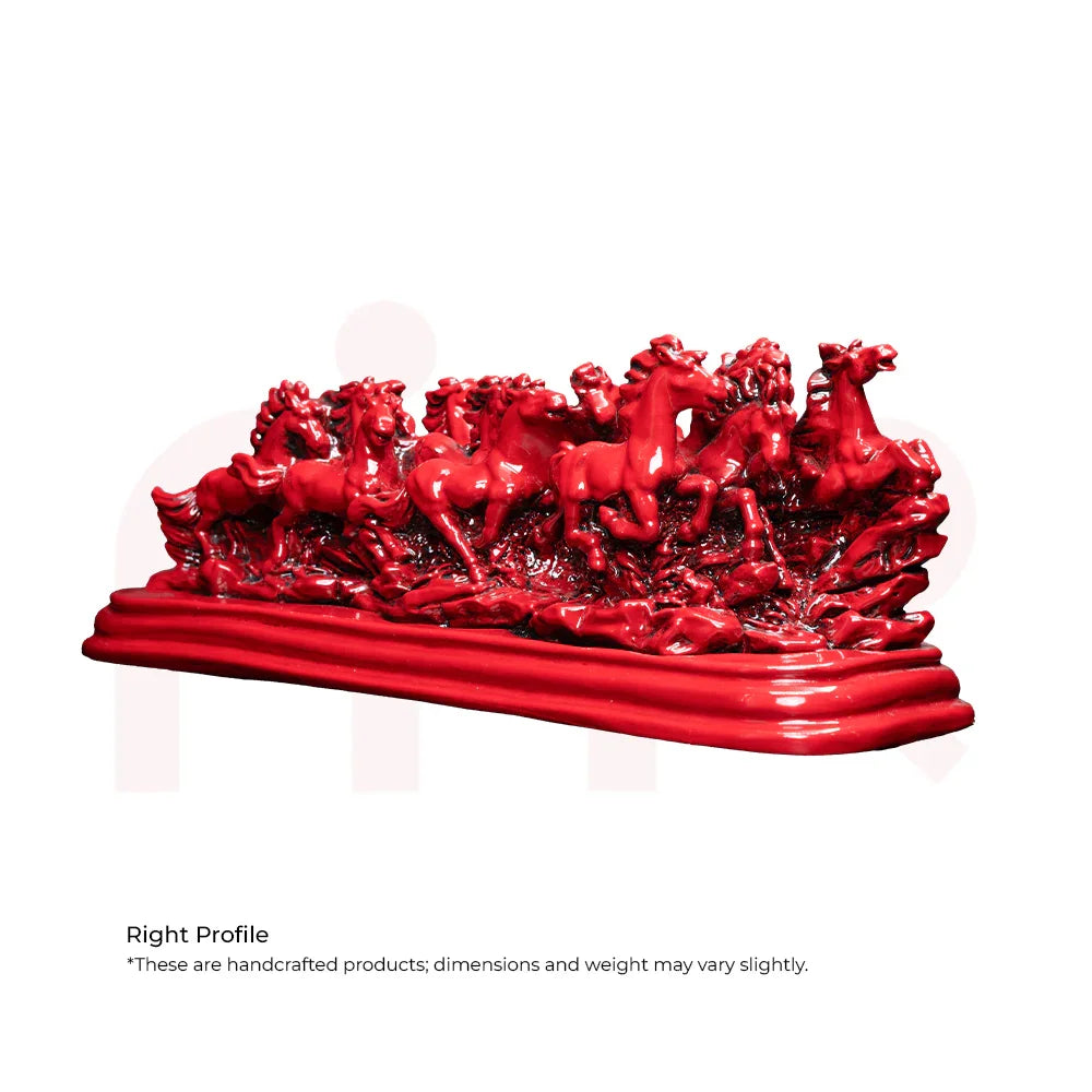 Red running horses Vastu remedy statue, handcrafted decorative piece for positivity and balance