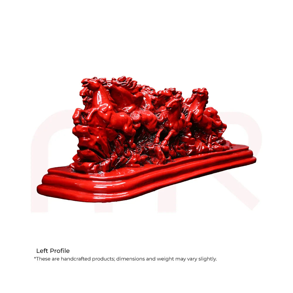 Red running horses Vastu remedy decorative sculpture on a white background