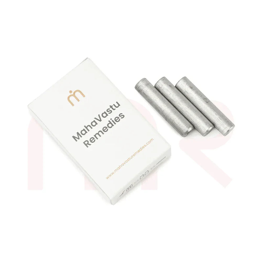 Aluminium vastu remedy rods with MahaVastu Remedies branded white box on white background