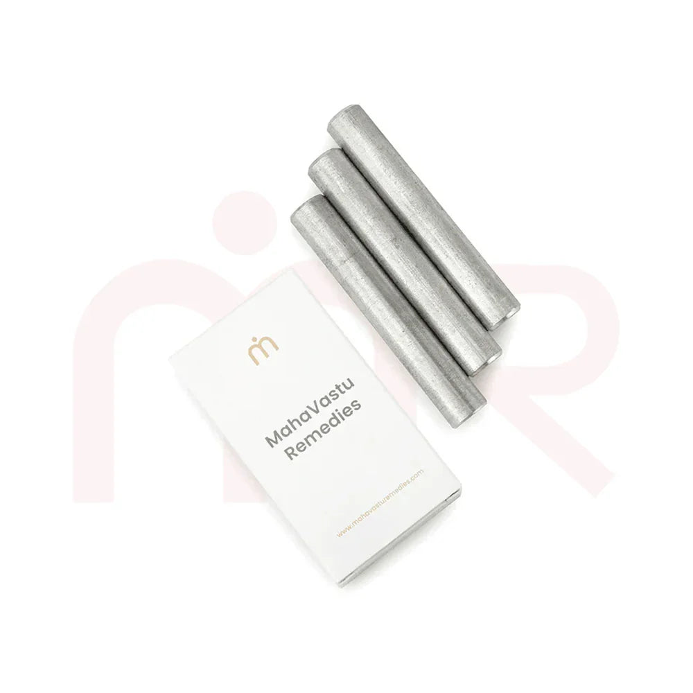 Three aluminium vastu remedy rods with MahaVastu Remedies packaging on white background