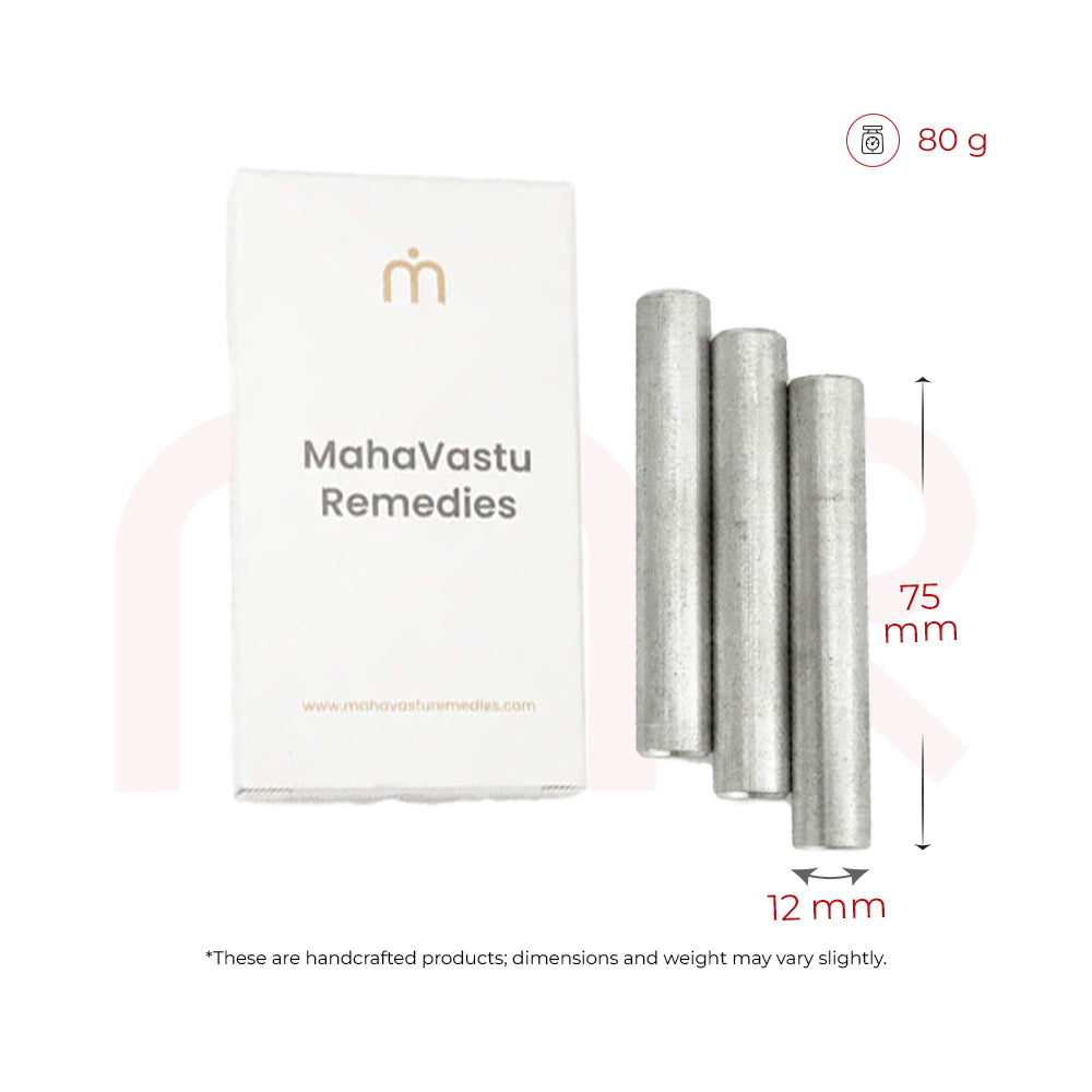 Set of three aluminium Vastu strips with MahaVastu Remedies box, 75mm x 12mm, 80g weight