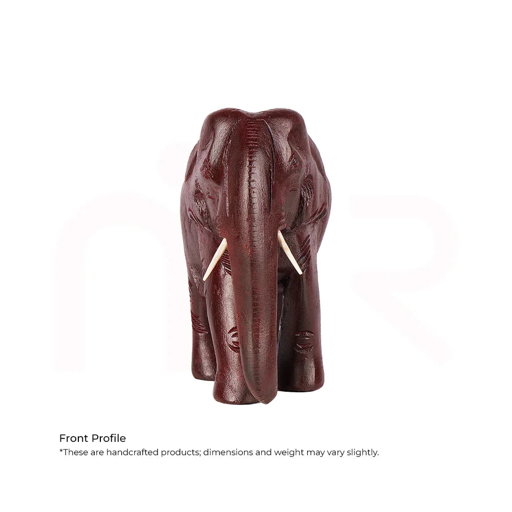 Handcrafted wooden elephant idol front view for Maha Vastu remedies and home décor