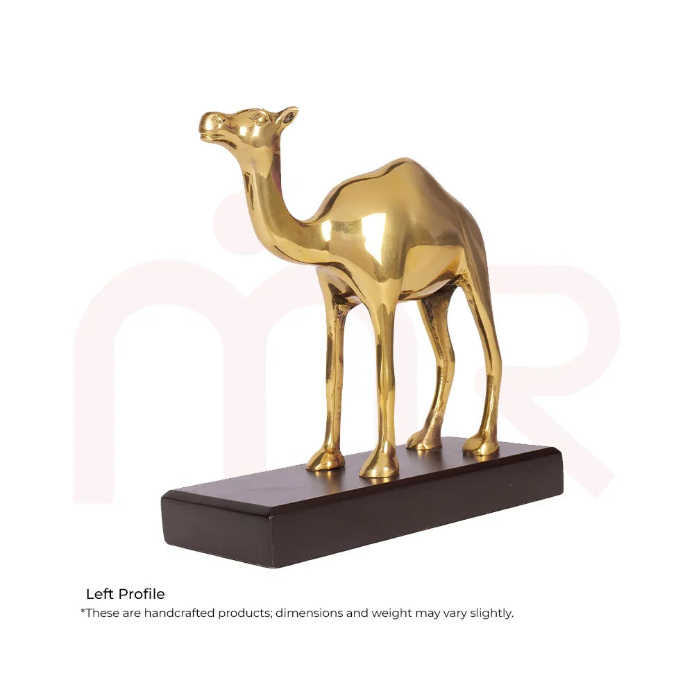 Gold camel statue on black base, Vastu remedy decor for harmony and prosperity