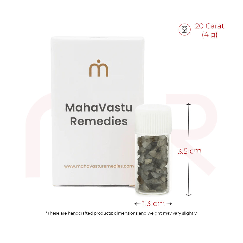 Cat's Eye gemstone chips in a small vial with MahaVastu Remedies packaging, 10g set