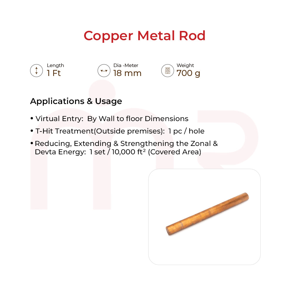 Copper rod 18mm x 1ft for MahaVastu remedies, Vastu energy balancing, and zonal correction.