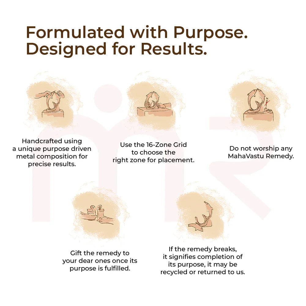 MahaVastu Remedies infographic with guidelines for Vastu remedy placement, gifting, and usage.