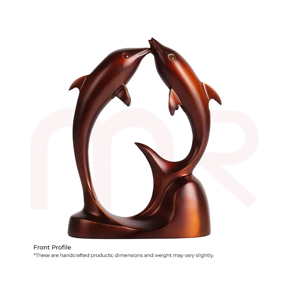 Handcrafted two dolphin Vastu figurine in bronze finish, ideal for home decor and positivity.