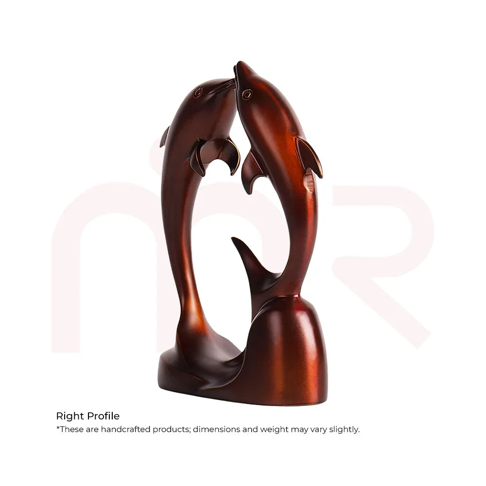 Handcrafted brown dolphin sculpture Vastu remedy, uplifting home decor for positivity