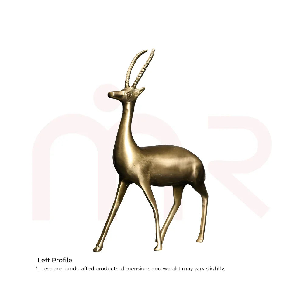 Handcrafted brass deer statue, standing pose, MahaVastu remedy decorative for positivity