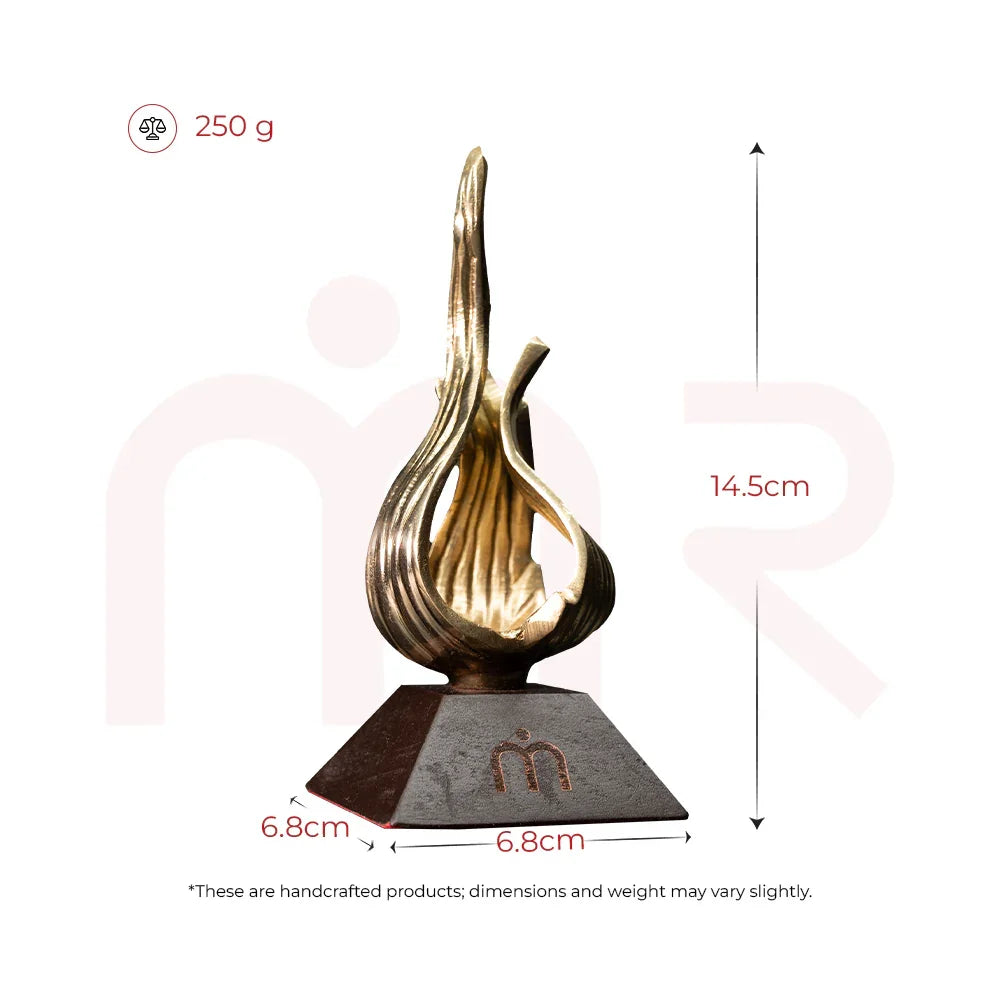 Handcrafted MahaVastu flame brass remedy, 14.5cm tall, 250g, for Vastu Shastra balance.