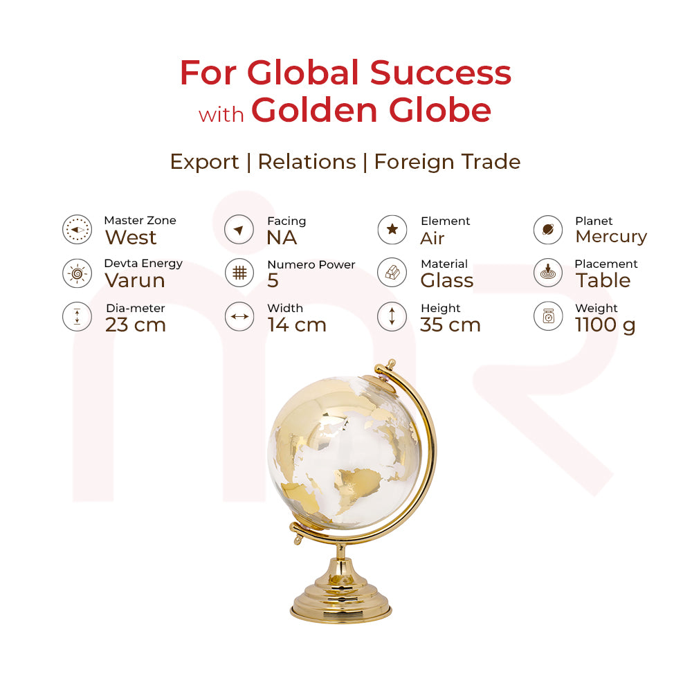 Golden glass globe for vastu remedies, global success, export, and foreign trade, table decor