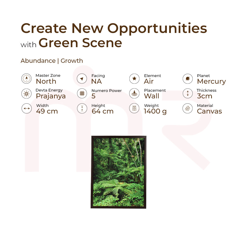 Green Scene Vastu canvas painting for abundance and growth, with lush forest design, 49x64 cm