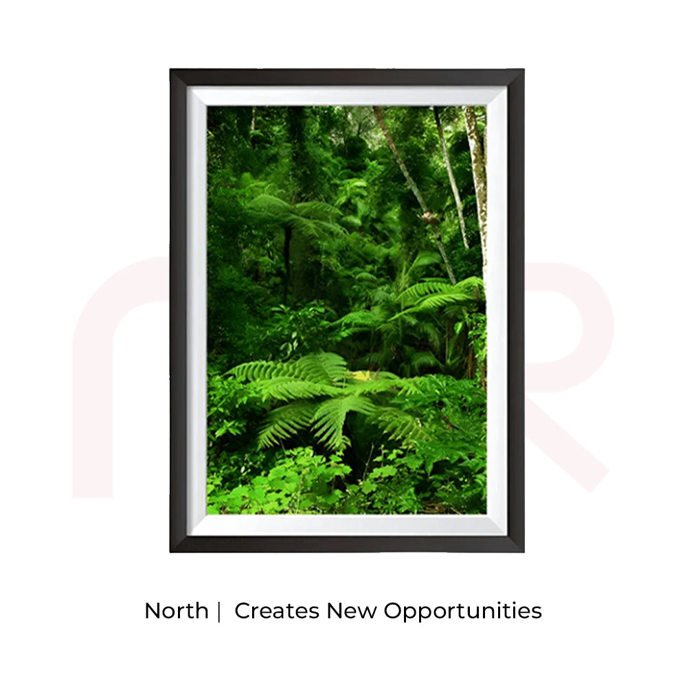 Vastu green forest acrylic painting in black frame, promotes new opportunities, MahaVastu remedy