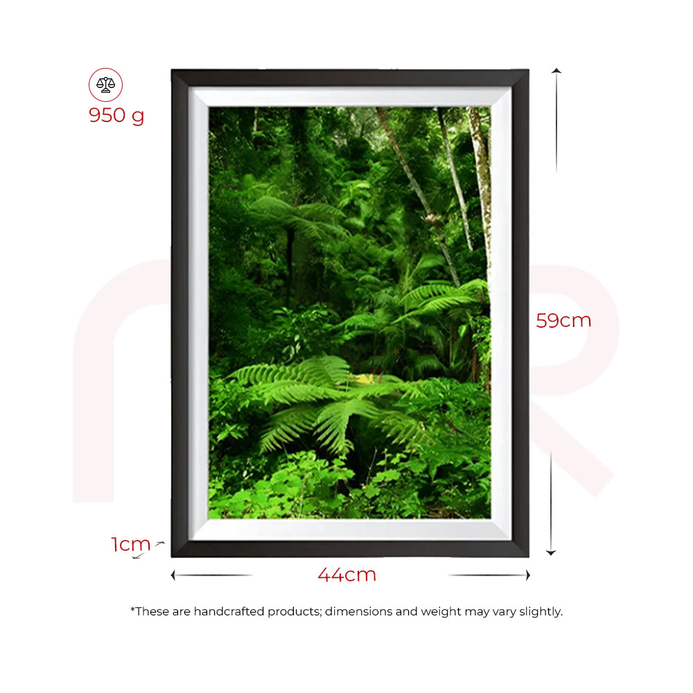 Vastu painting of lush green forest in black frame, 59x44cm, MahaVastu wall décor