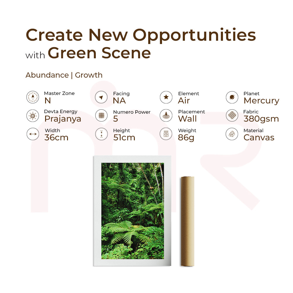 MahaVastu Green Scene canvas Vastu painting with lush forest, promotes abundance and growth.