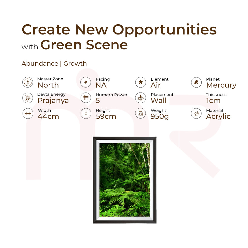 MahaVastu Green Scene acrylic Vastu painting for abundance and growth featuring lush green ferns.