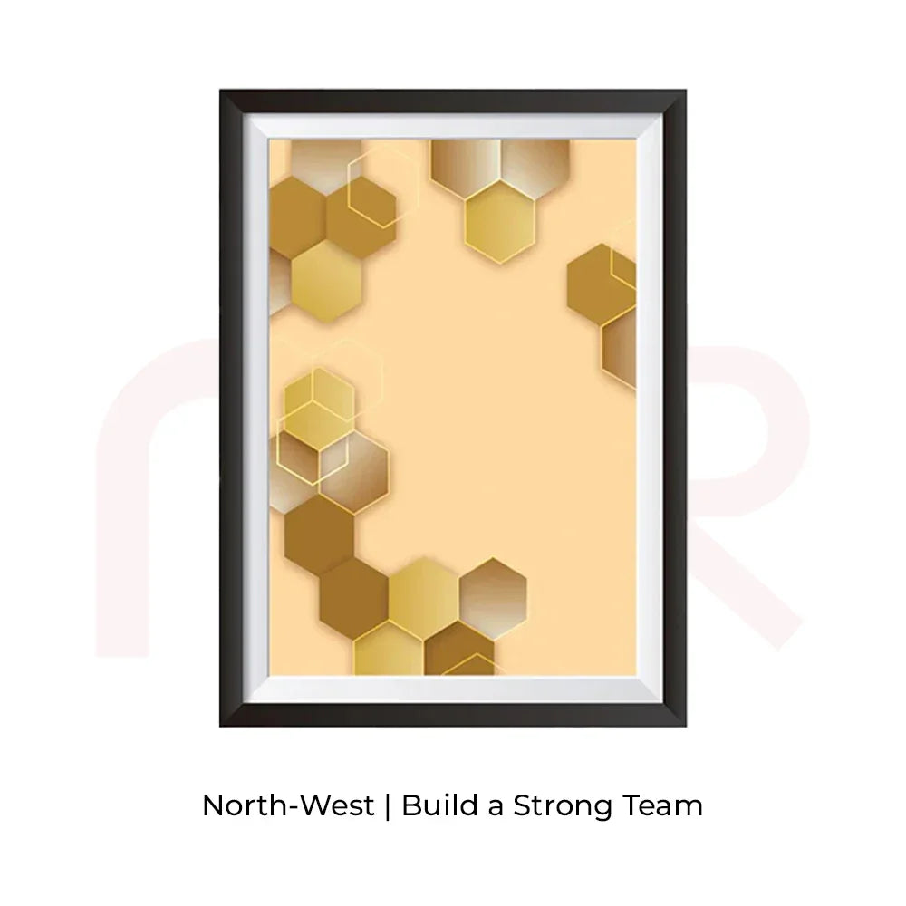 MahaVastu remedy acrylic wall art with gold hexagons for North-West, build a strong team