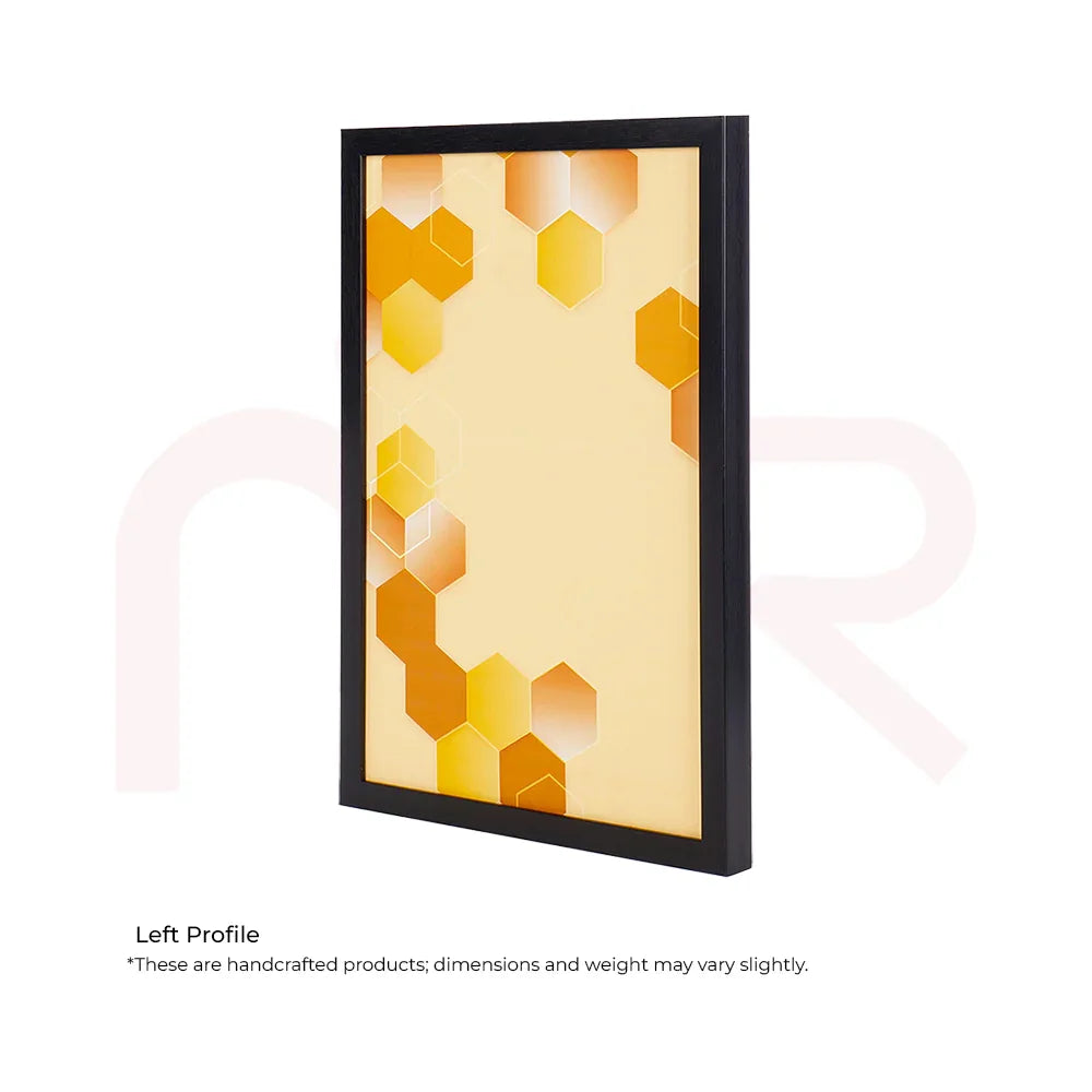 Vastu canvas painting with golden hexagon pattern in black frame, MahaVastu remedy decor