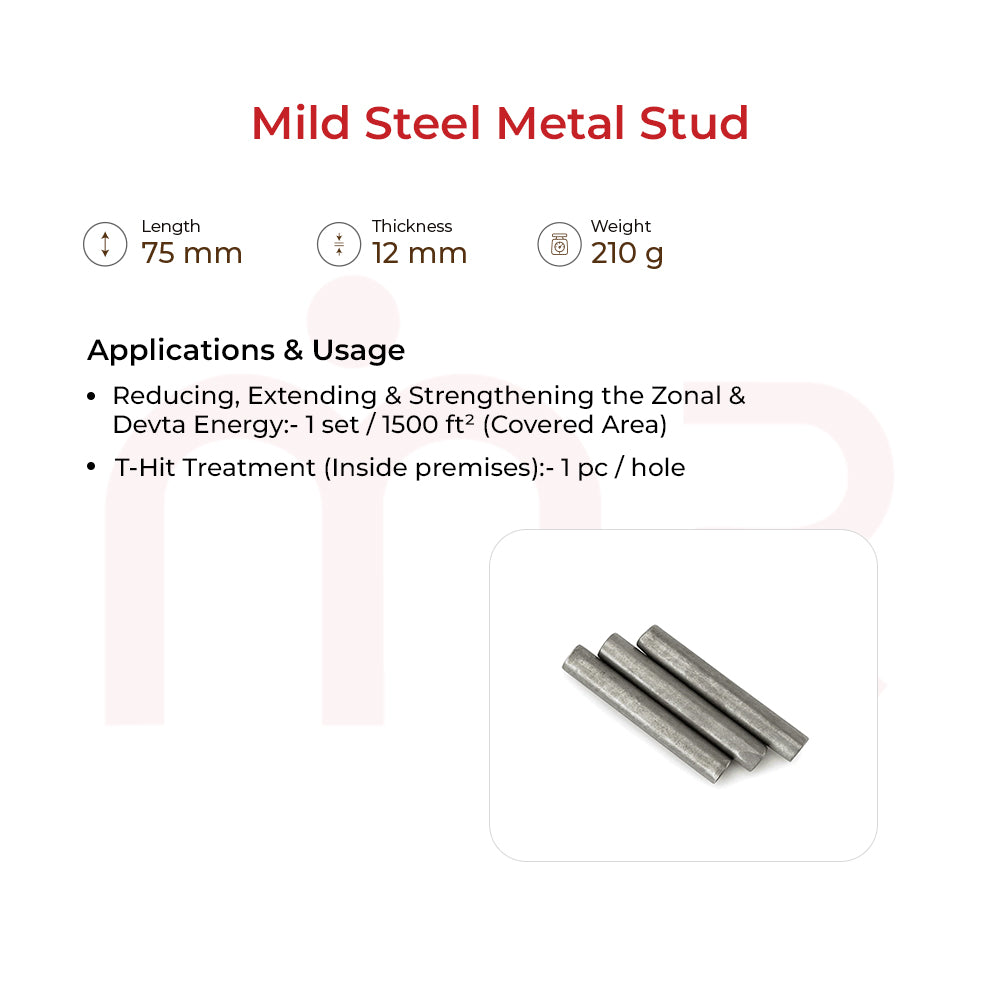 MS Iron vastu remedy rods for MahaVastu energy balancing, 75mm length, 12mm thickness, 210g