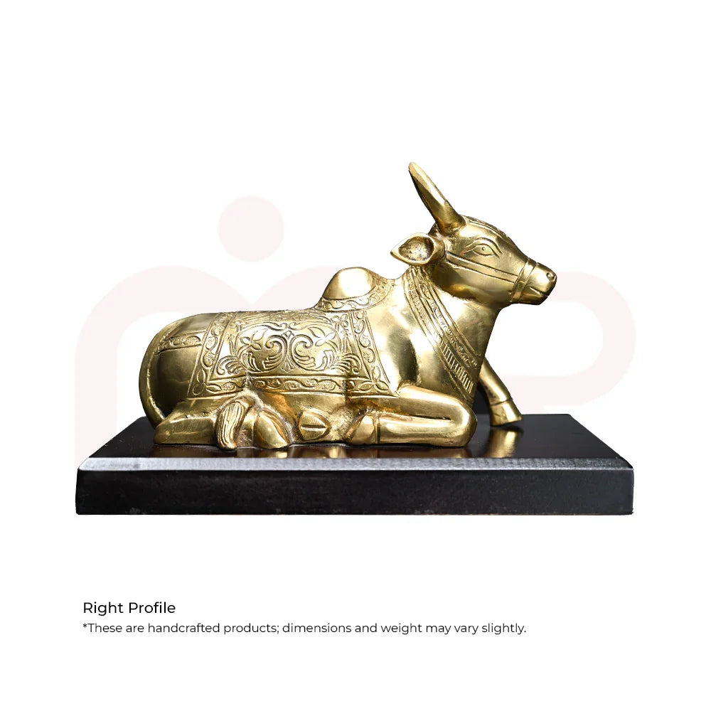 Brass Nandi bull idol for Maha Vastu remedies, handcrafted on a black base
