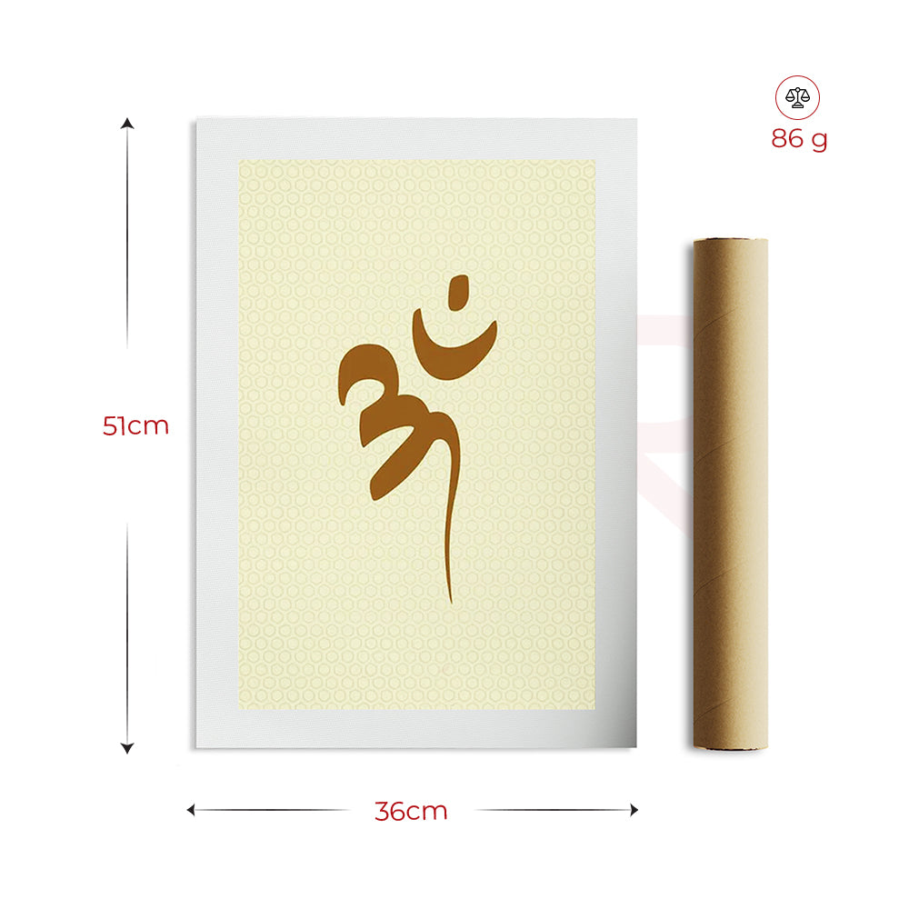 MahaVastu Om wall art remedy with Sanskrit Om symbol on beige patterned background