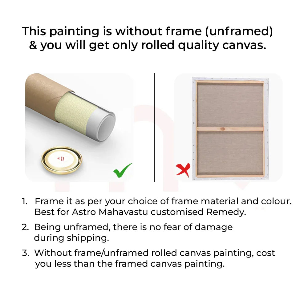 Unframed MahaVastu canvas painting shown rolled for shipping, frame not included.