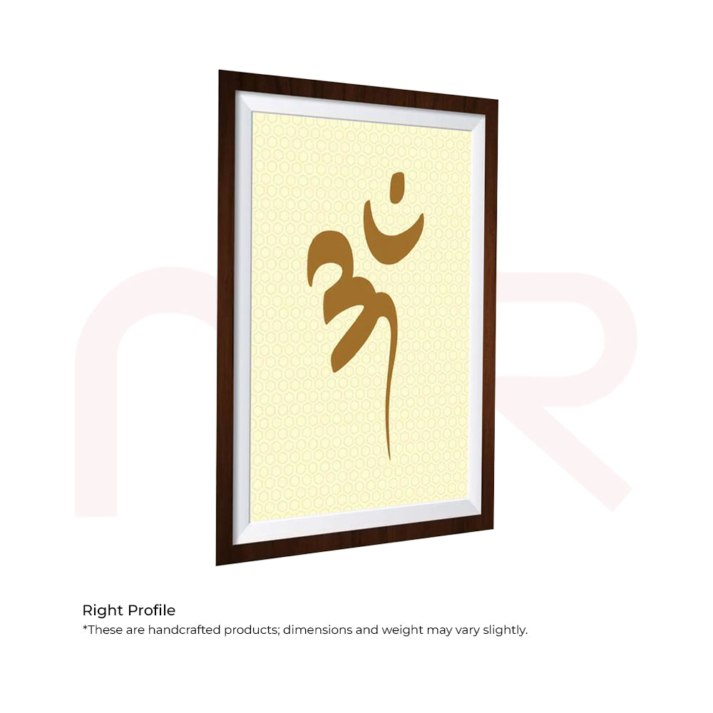 Acrylic Om wall art in a dark wood frame for MahaVastu remedies and Vastu Shastra decor.