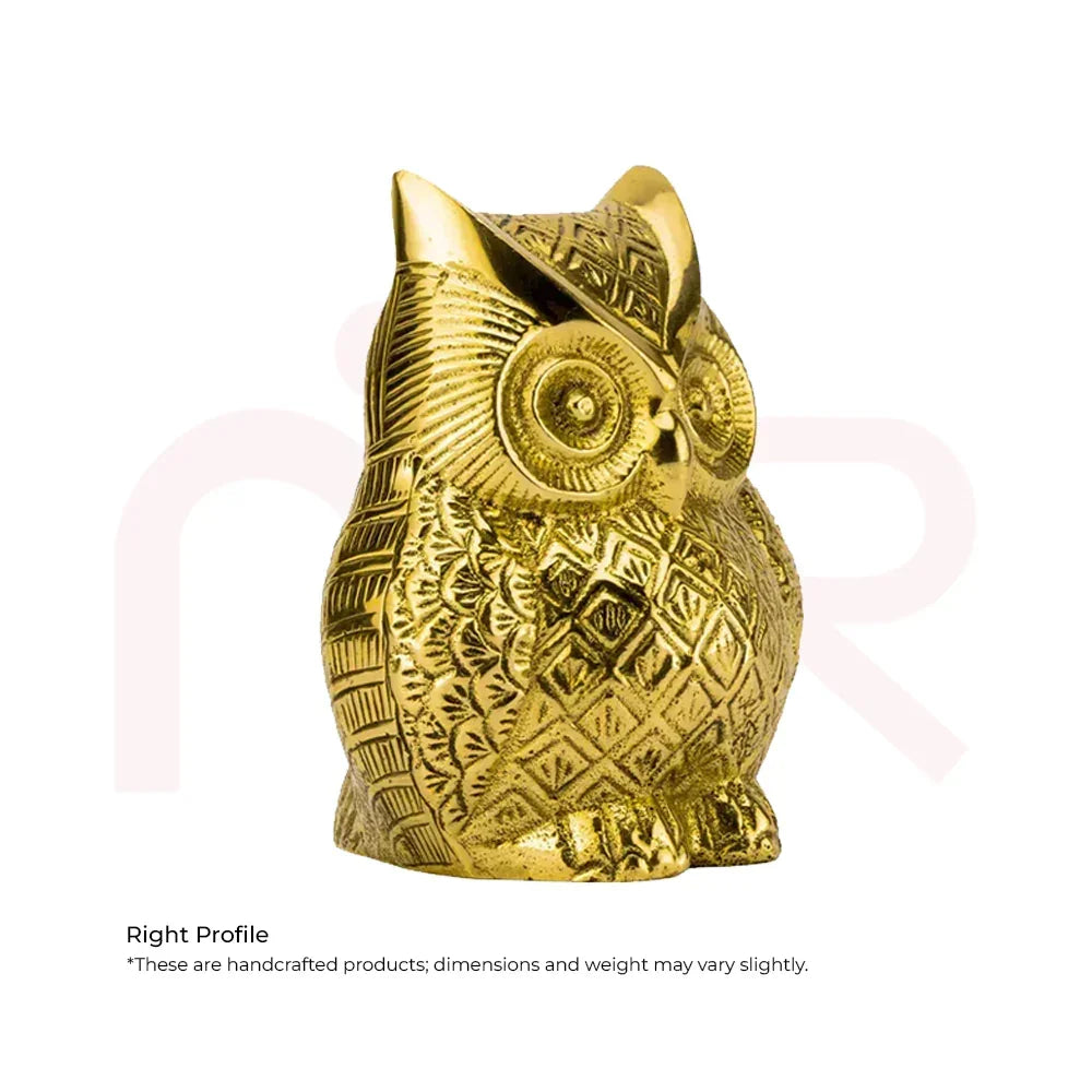 Handcrafted golden owl figurine for Vastu, detailed carving, symbol of wisdom and positivity