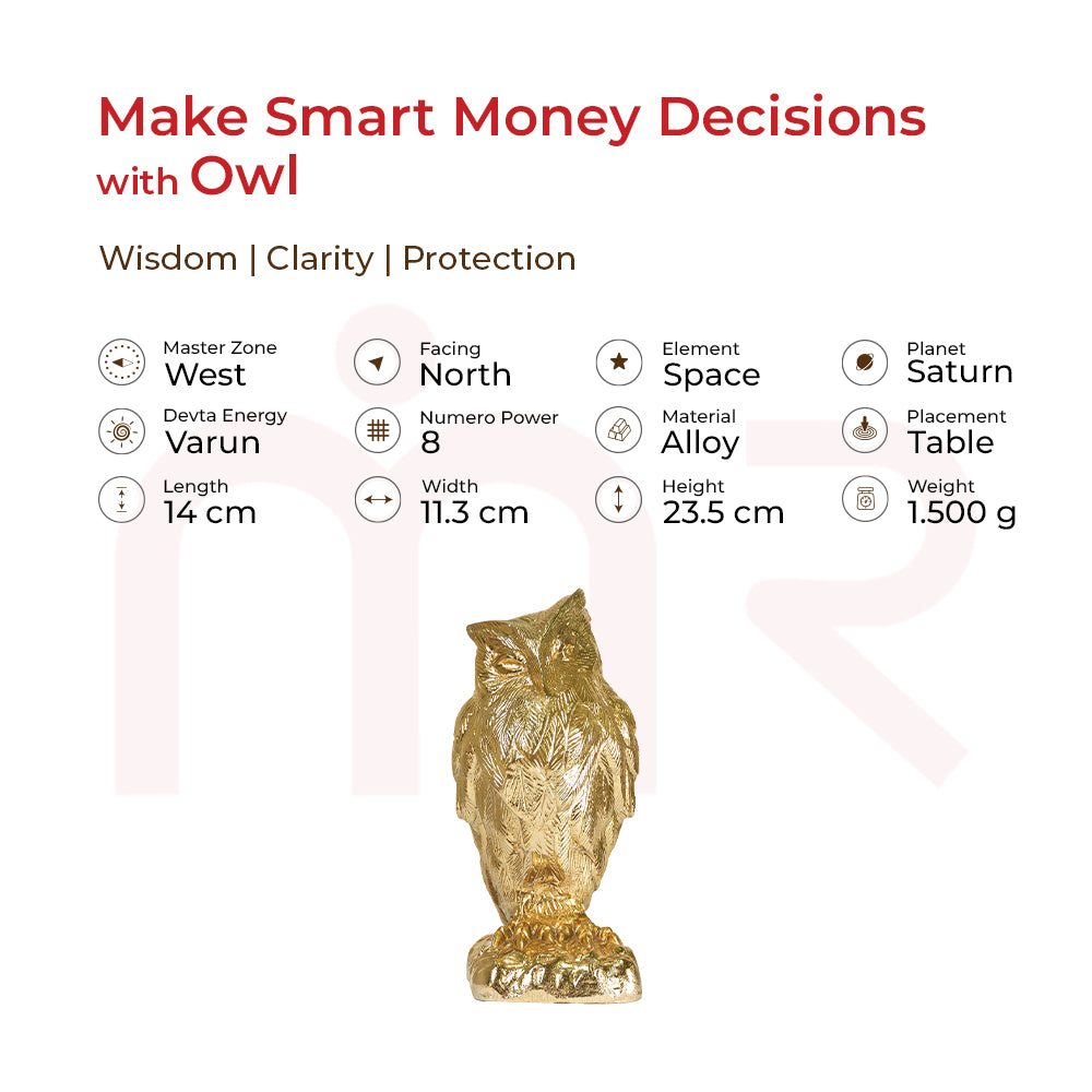 Golden Owl Vastu remedy idol for smart money decisions by MahaVastu Remedies