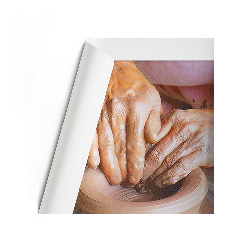 Hands shaping clay on pottery wheel art print, MahaVastu remedy decor for positivity