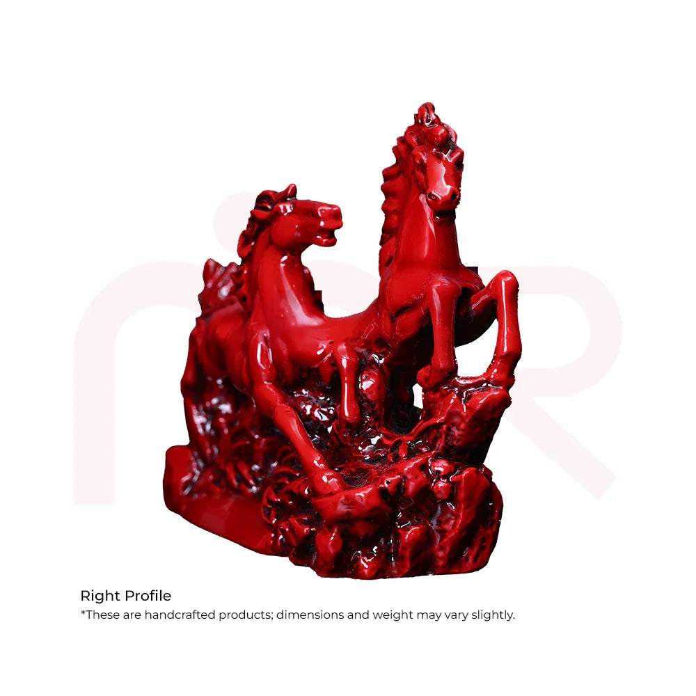 Red running horses Vastu figurine for home decor, energy, and prosperity