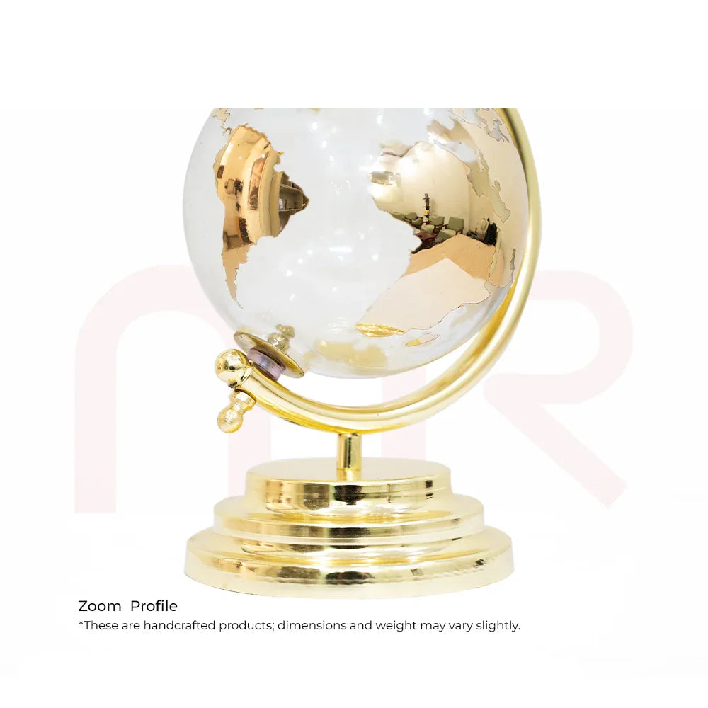 Handcrafted small golden globe on stand, Vastu remedy decor for positivity and prosperity