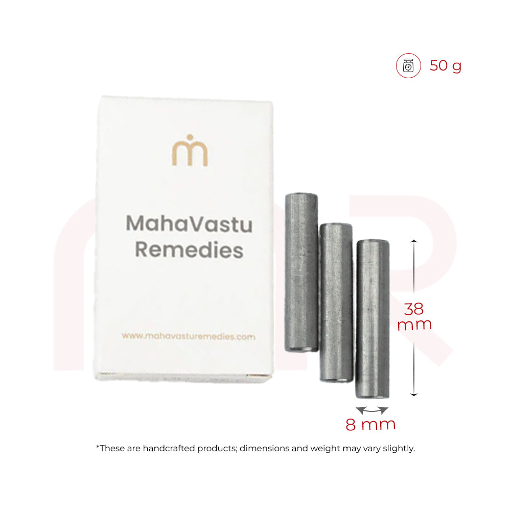 Stainless steel Vastu remedy rods with MahaVastu Remedies box, 38mm x 8mm, 50g